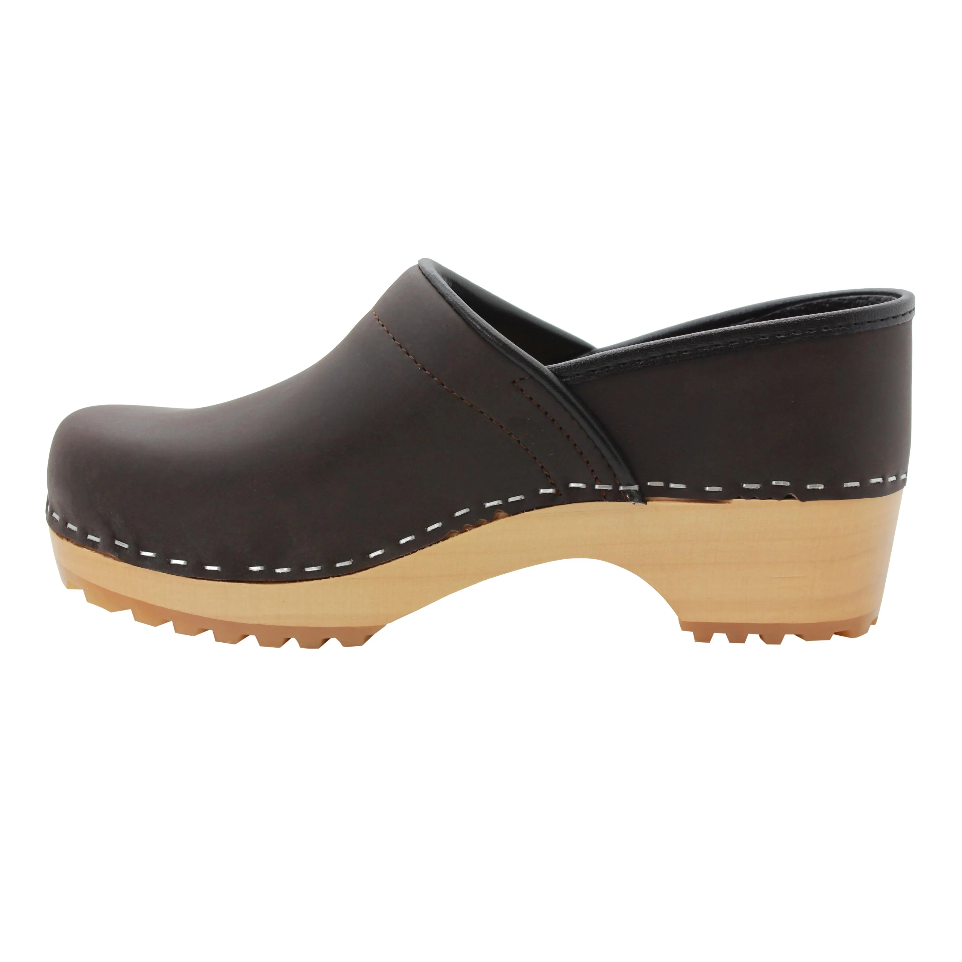 KLÄGN Tindra Wood Closed Back Grip Brown Leather Clogs