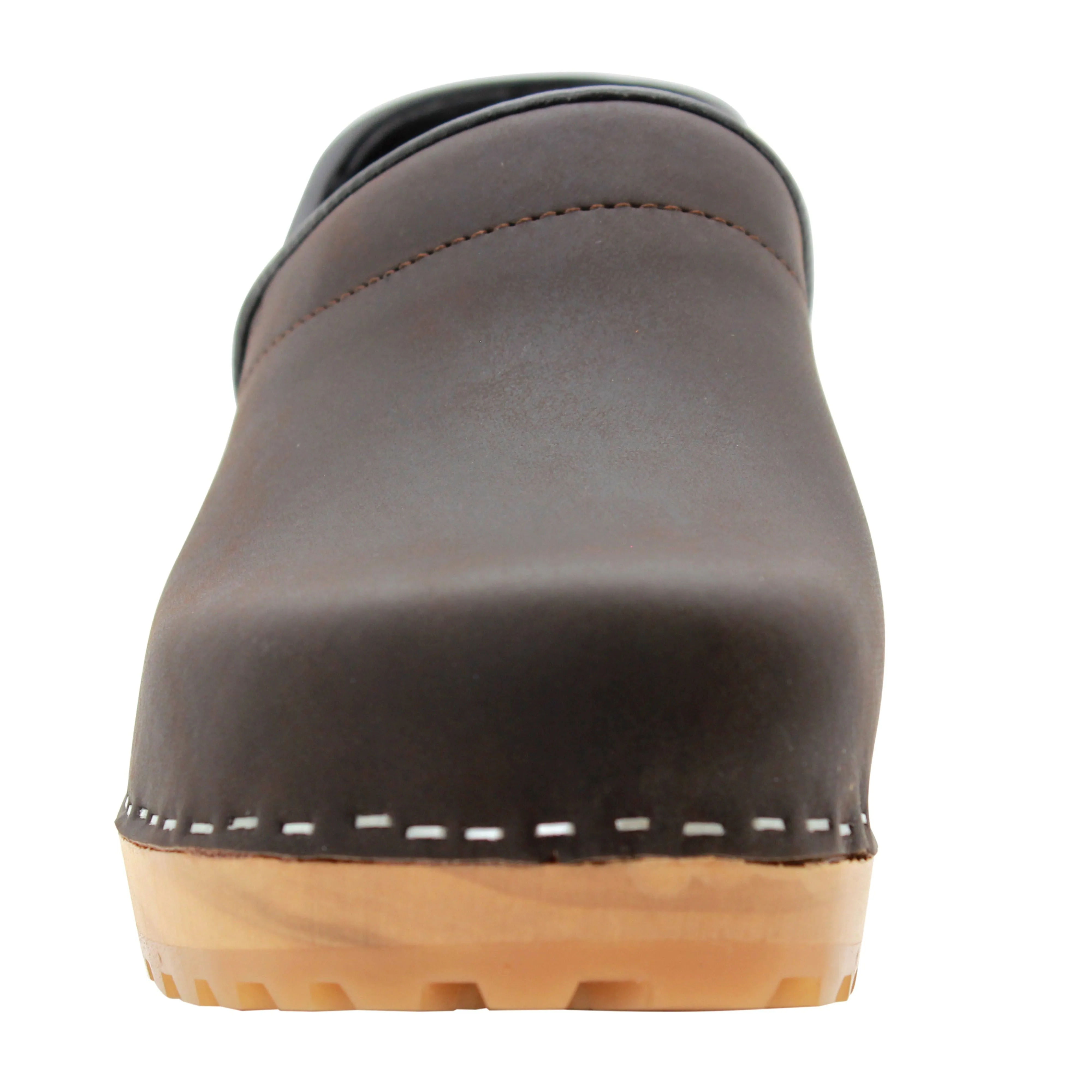 KLÄGN Tindra Wood Closed Back Grip Brown Leather Clogs