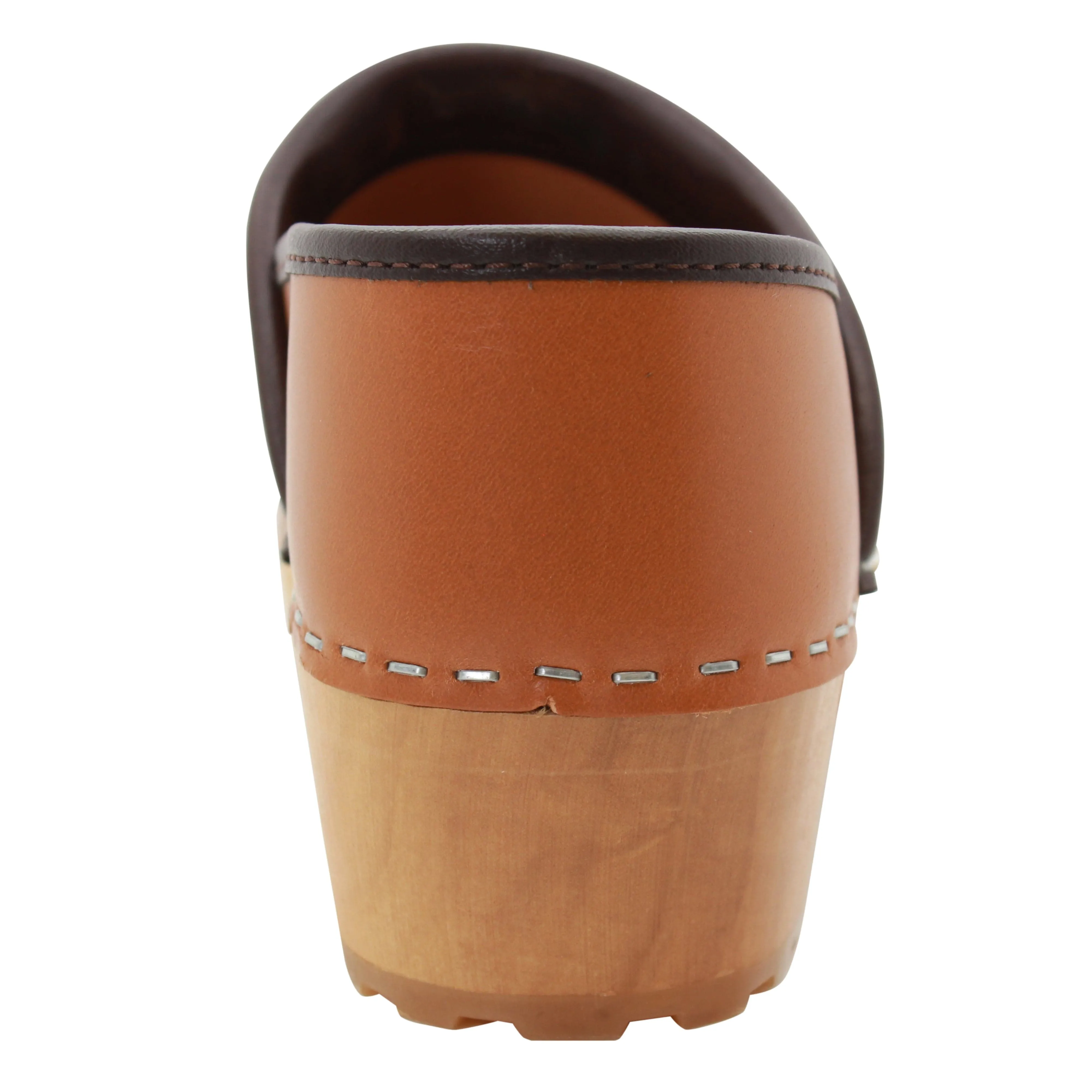 KLÄGN Tindra Wood Closed Back Grip Caramel Veg Tan Leather Clogs