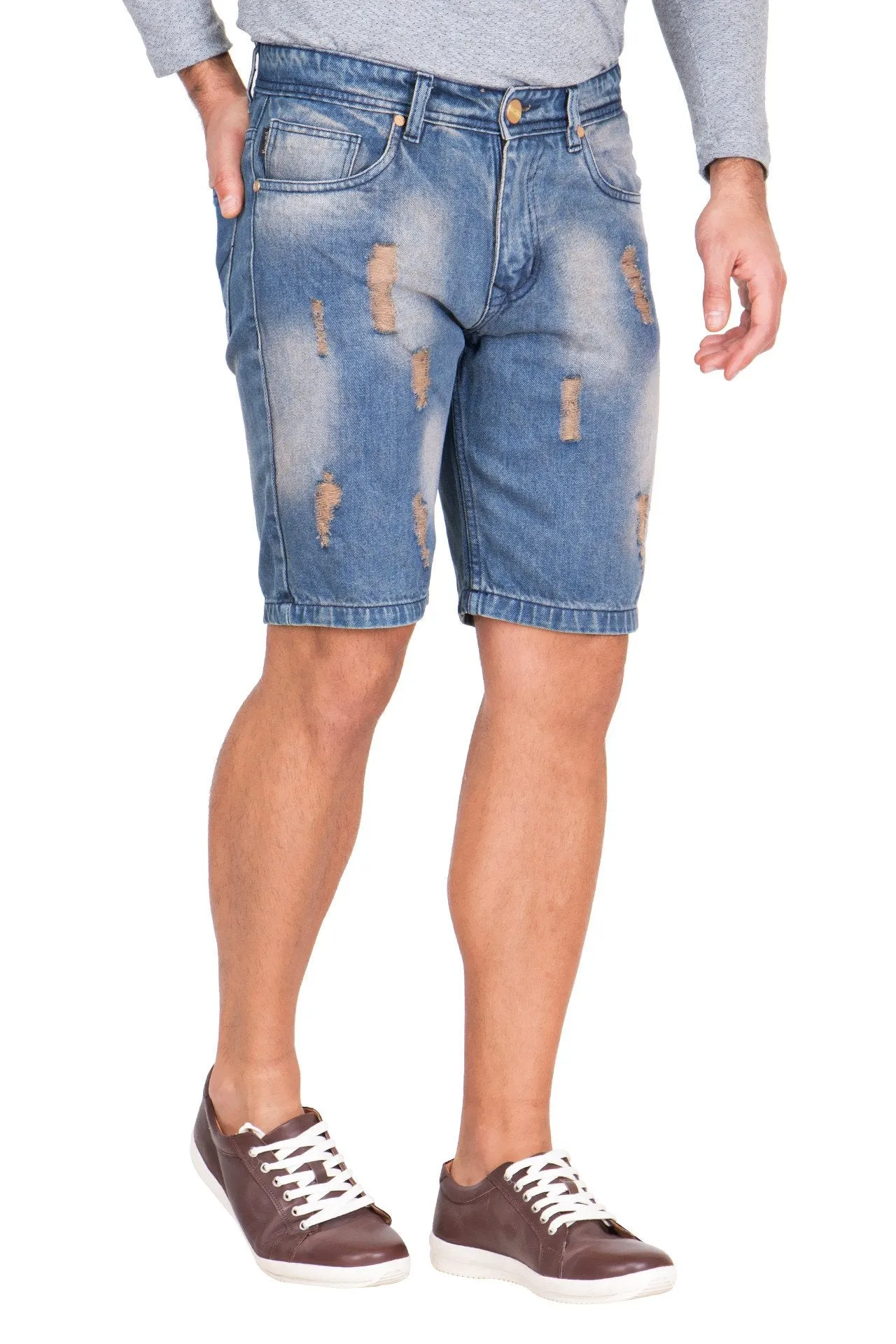 Krossstich Men's Deep Blue Denim Ripped Shorts