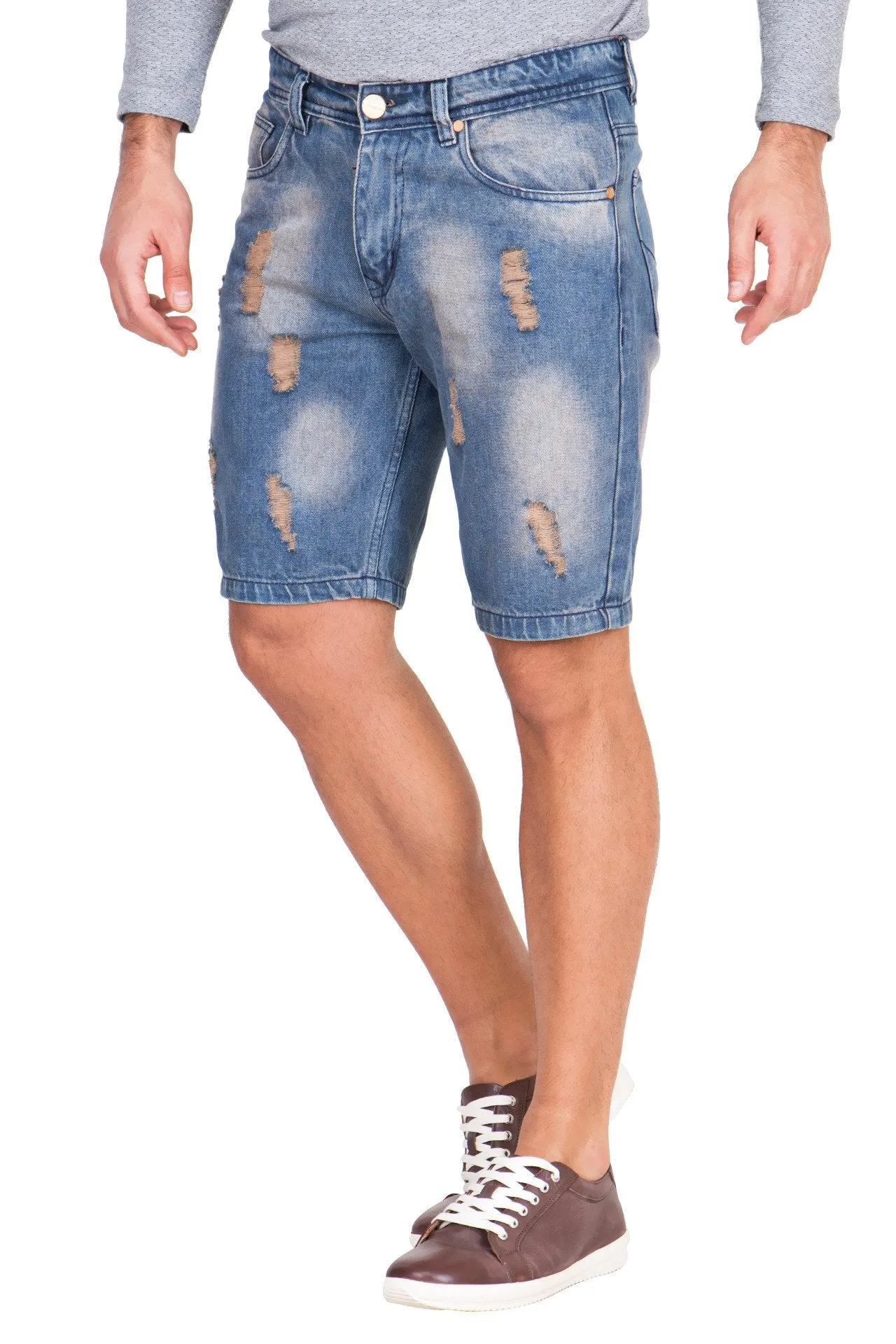 Krossstich Men's Deep Blue Denim Ripped Shorts