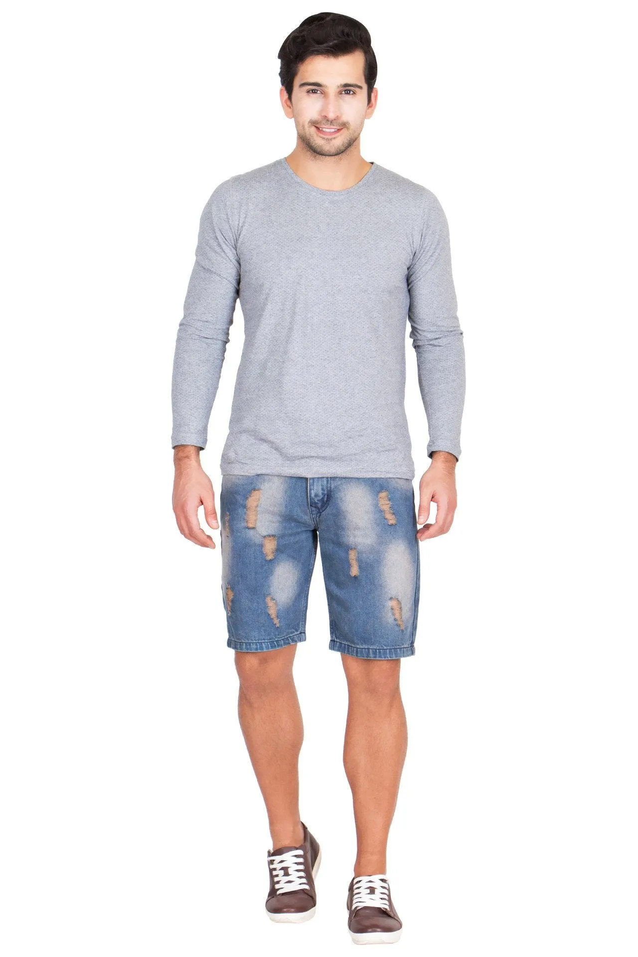 Krossstich Men's Deep Blue Denim Ripped Shorts