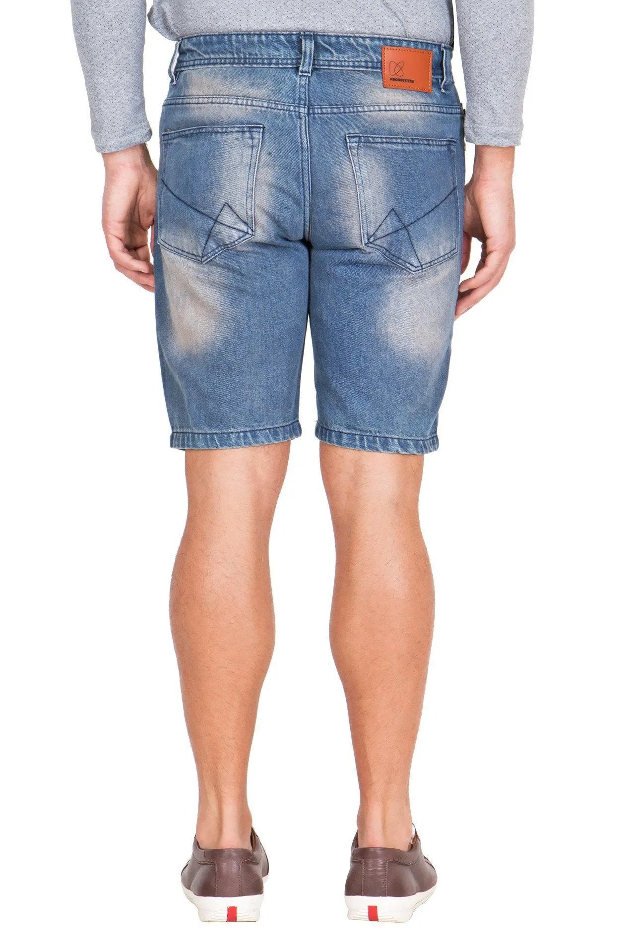 Krossstich Men's Deep Blue Denim Ripped Shorts