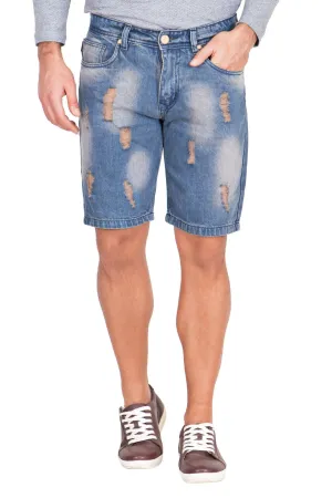 Krossstich Men's Deep Blue Denim Ripped Shorts