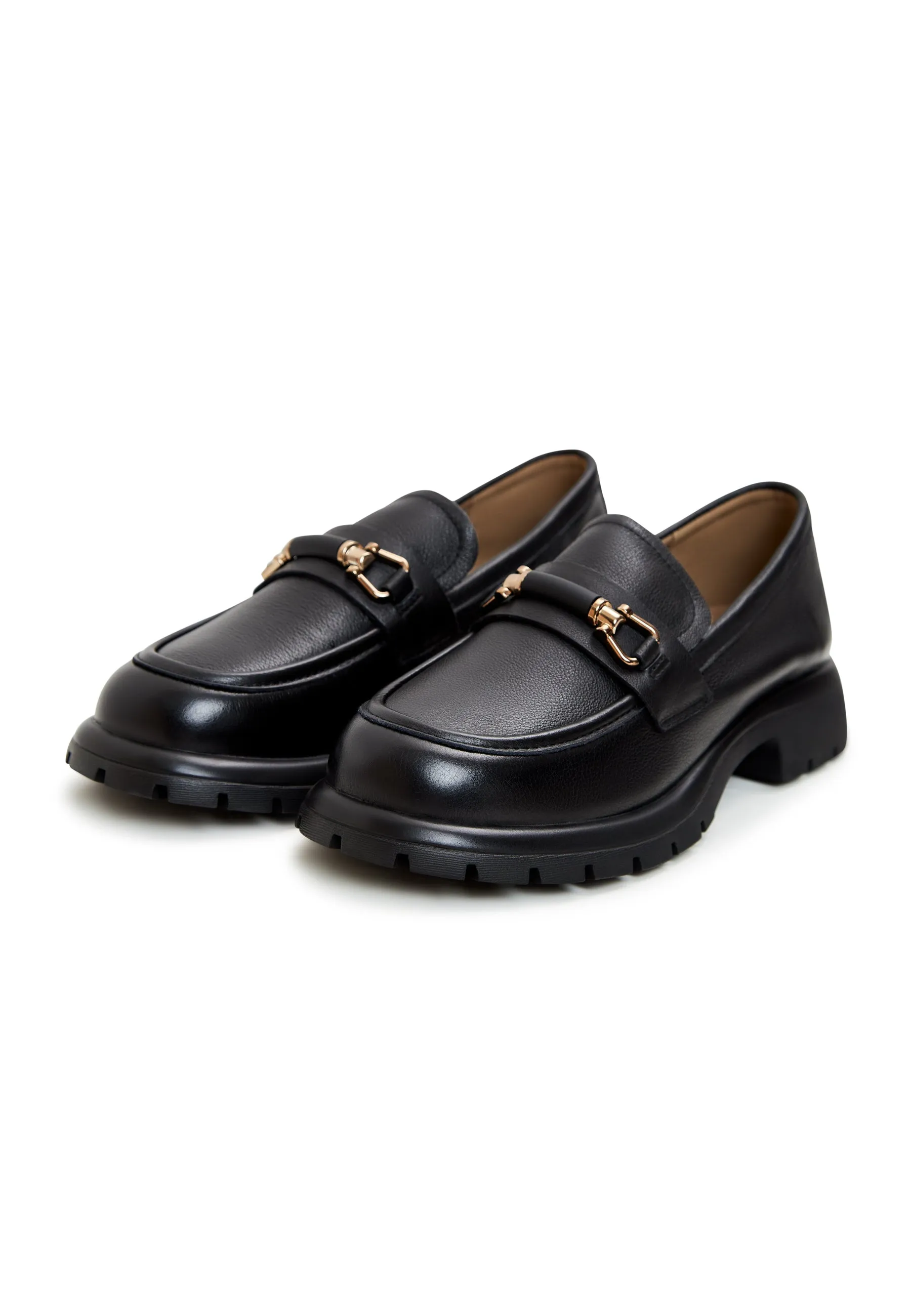 Leather Platform Loafers - Black