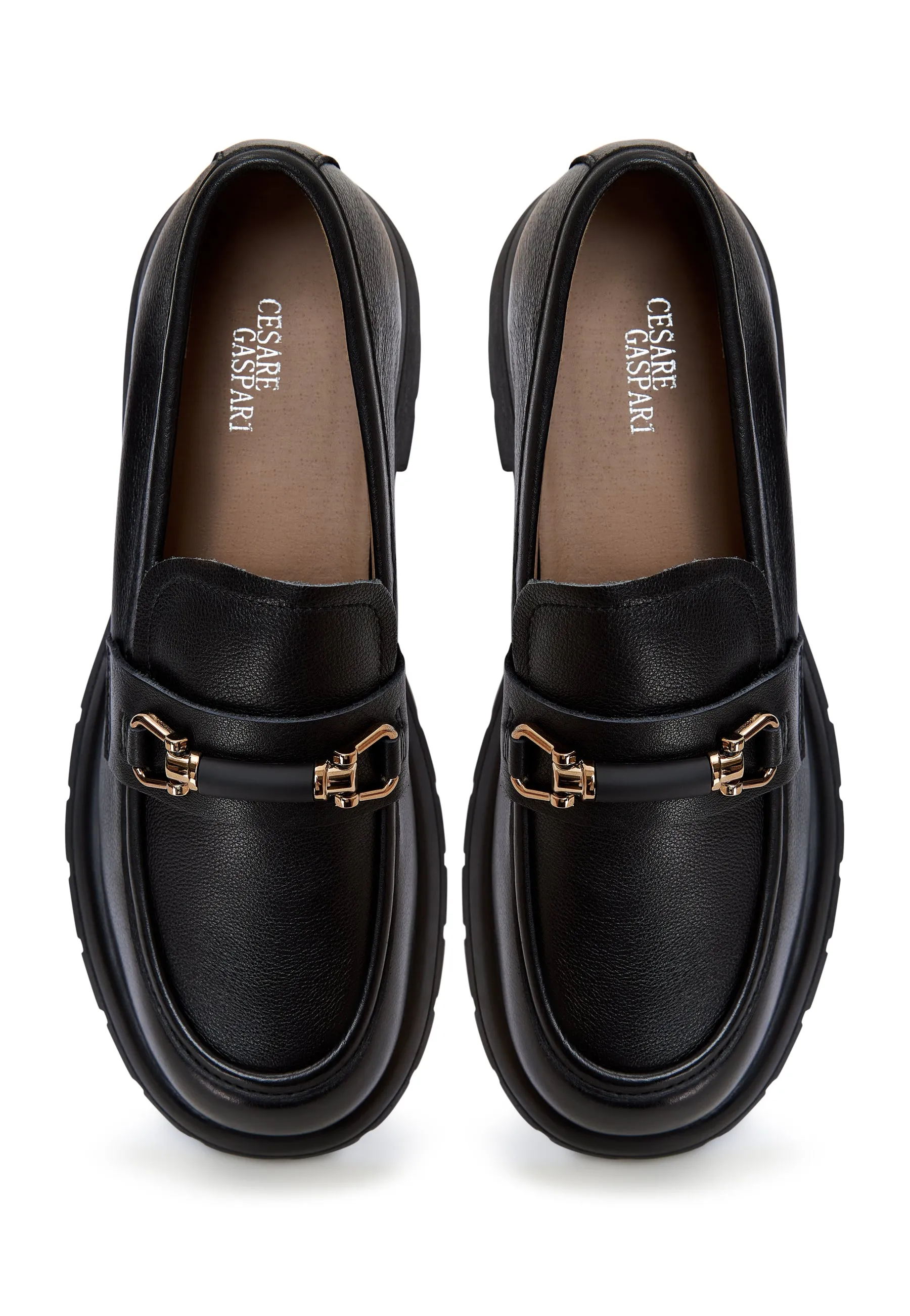 Leather Platform Loafers - Black