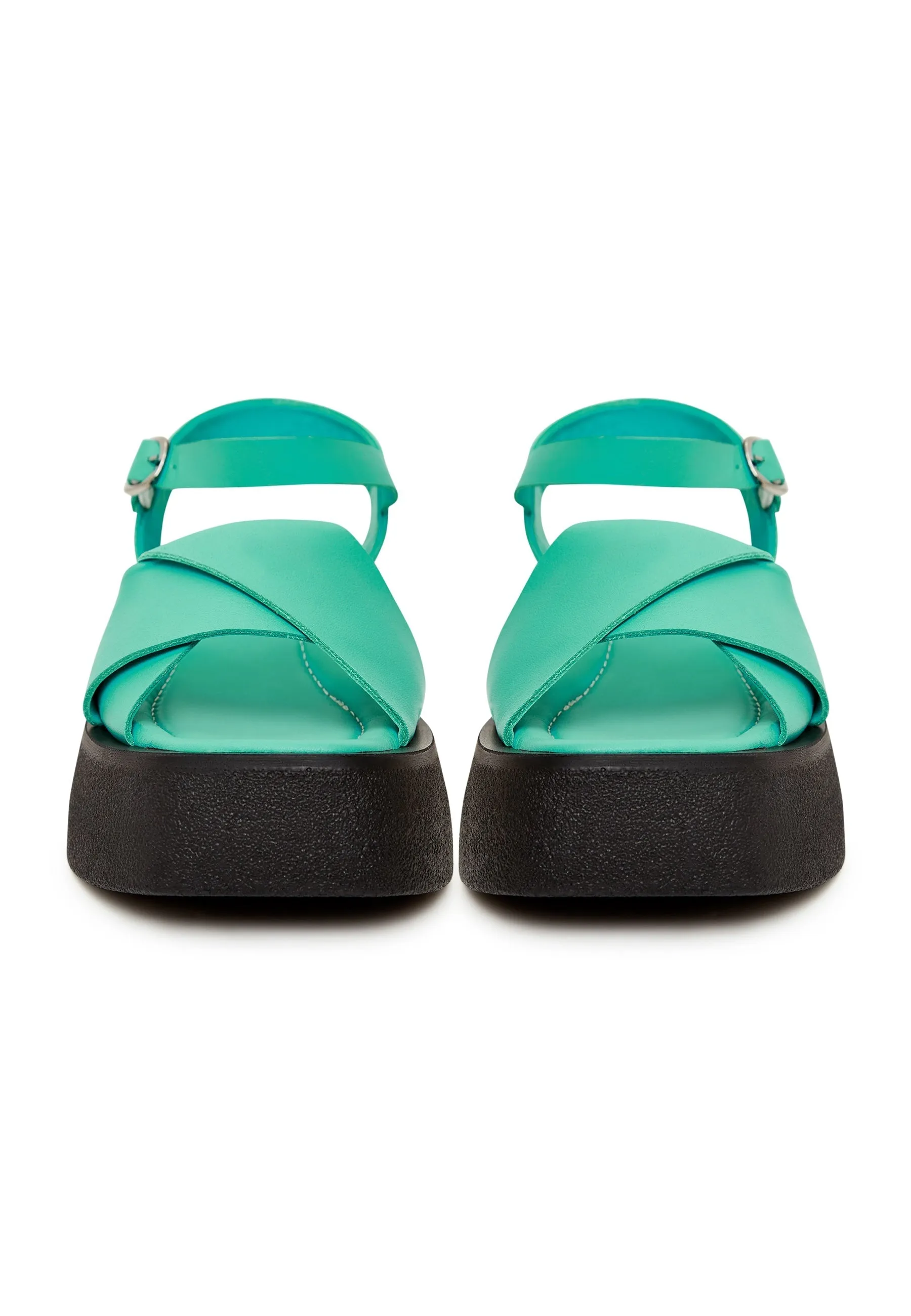 Leather Platform Sandals - Green