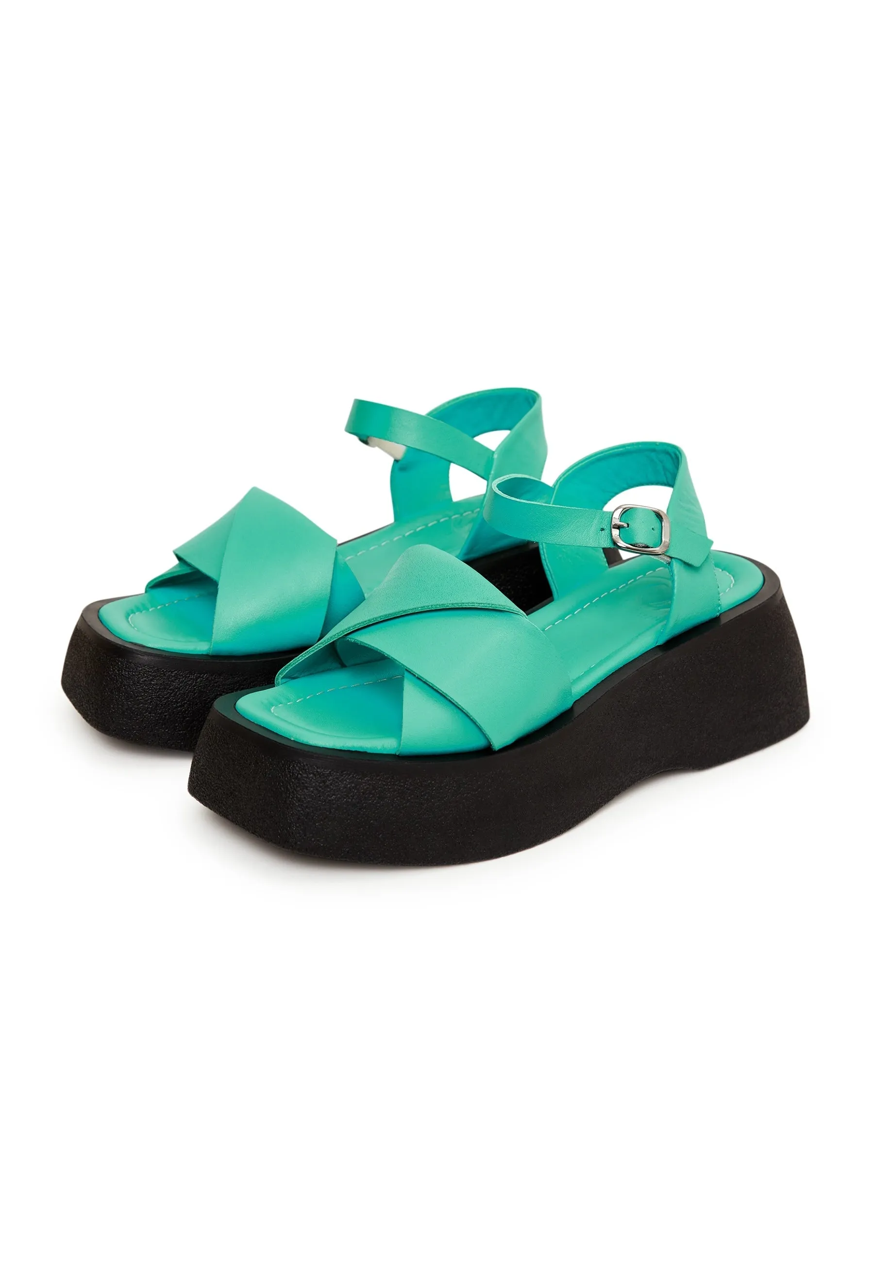 Leather Platform Sandals - Green