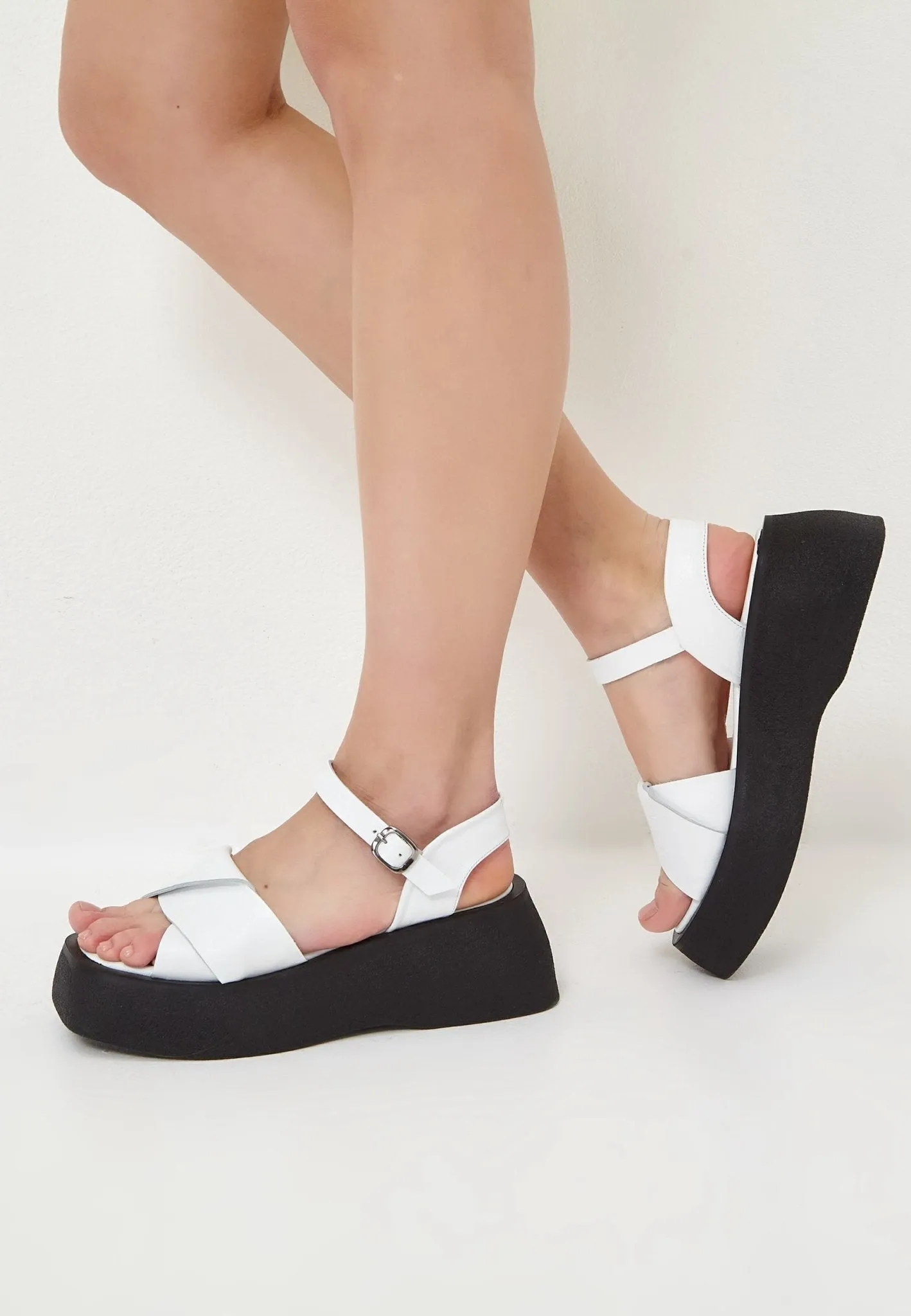 Leather Platform Sandals - White