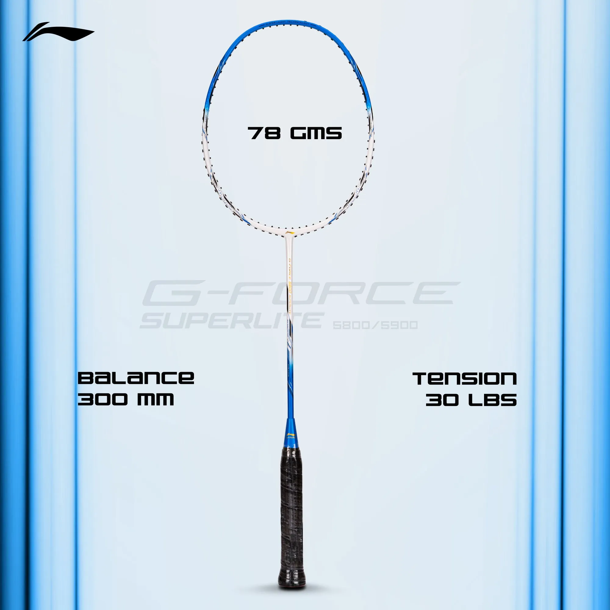 Li-Ning G-Force 5800 Superlite Strung Badminton Racquet (White / Blue / Black)