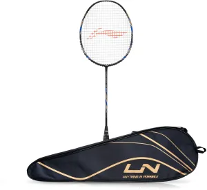 Li-Ning Super Series 900 Strung Badminton Racket (84 grams, Black/Blue, free full cover) Strung Badminton Racquet (Black / Blue)