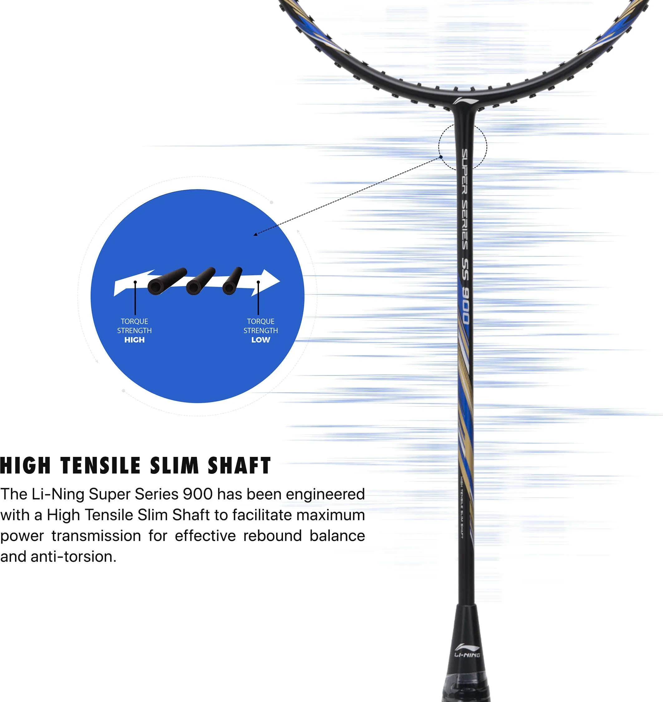 Li-Ning Super Series 900 Strung Badminton Racket (84 grams, Black/Blue, free full cover) Strung Badminton Racquet (Black / Blue)