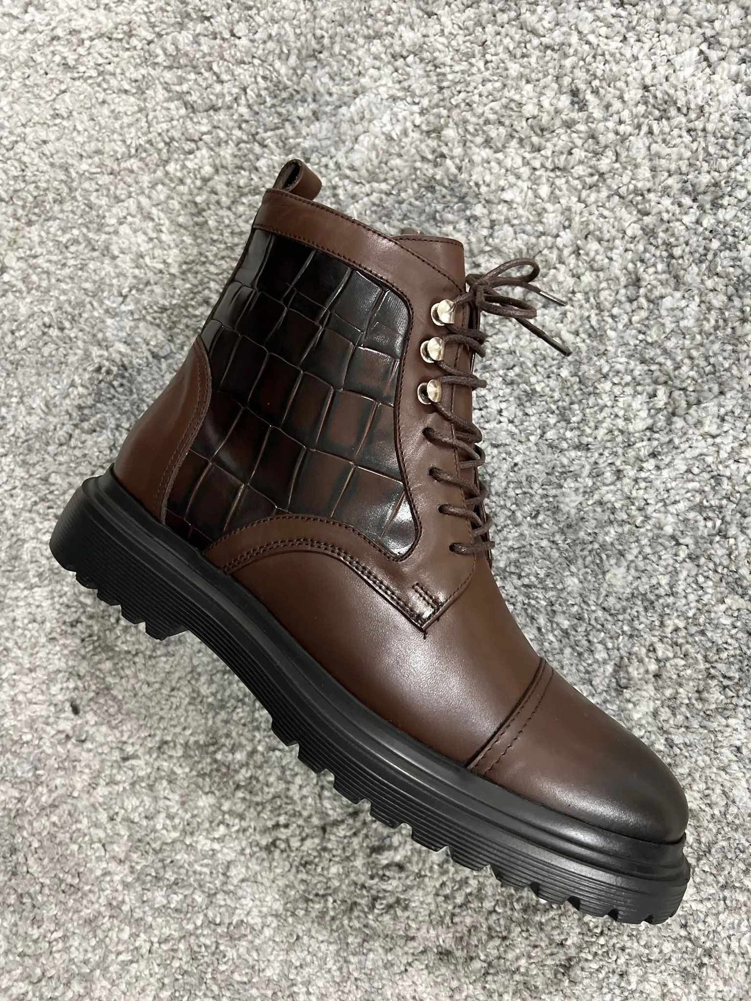 Louis Special Edition Zippered Croc Theme Leather Brown Boots