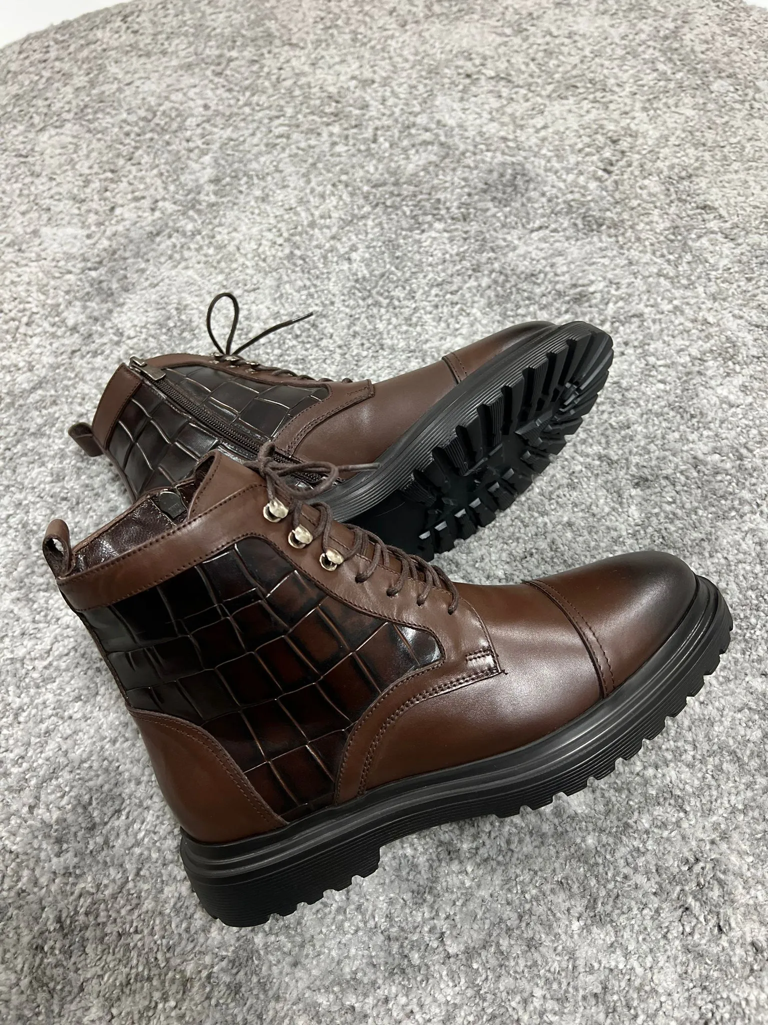 Louis Special Edition Zippered Croc Theme Leather Brown Boots