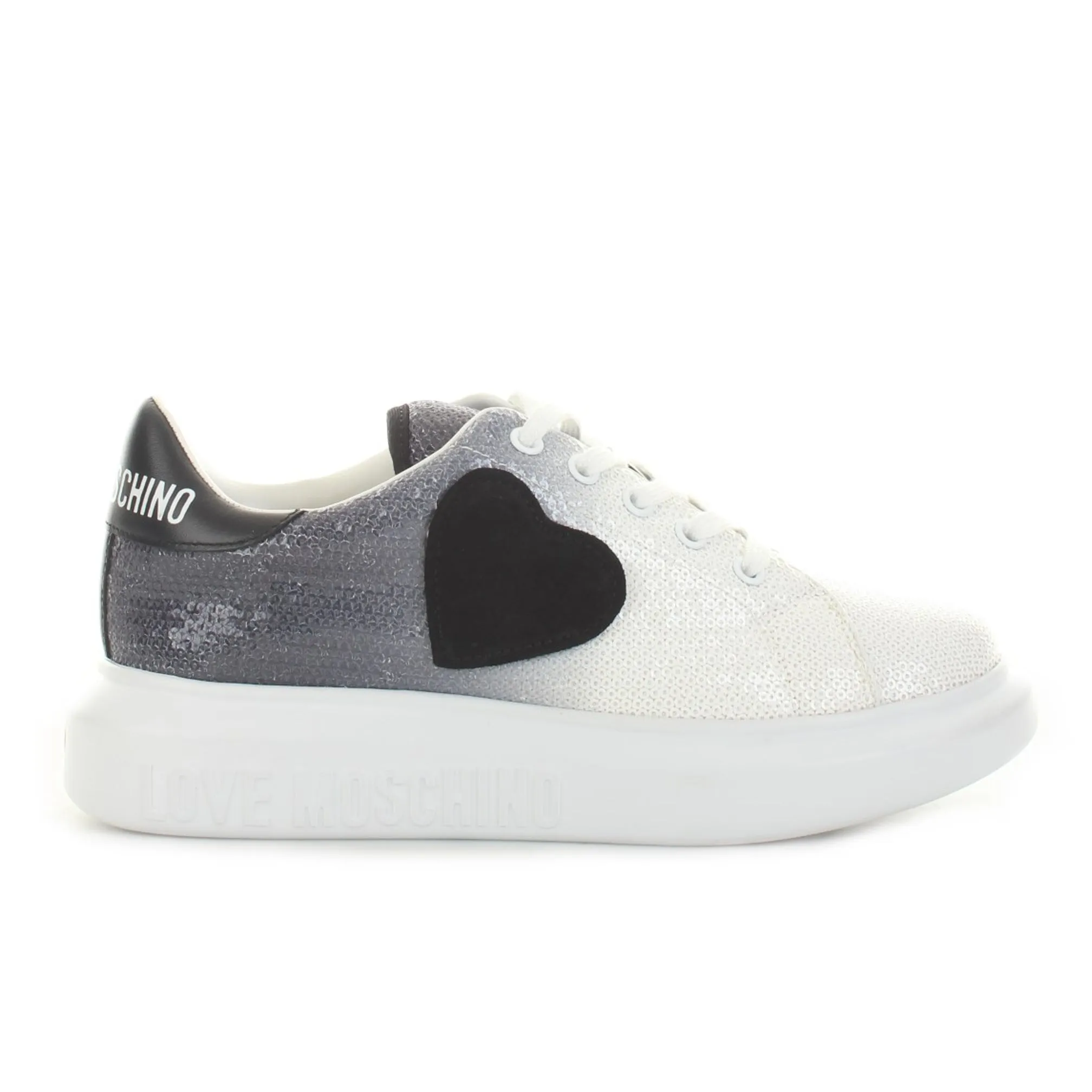 Love Moschino Womens Black and White Sequin Sneakers