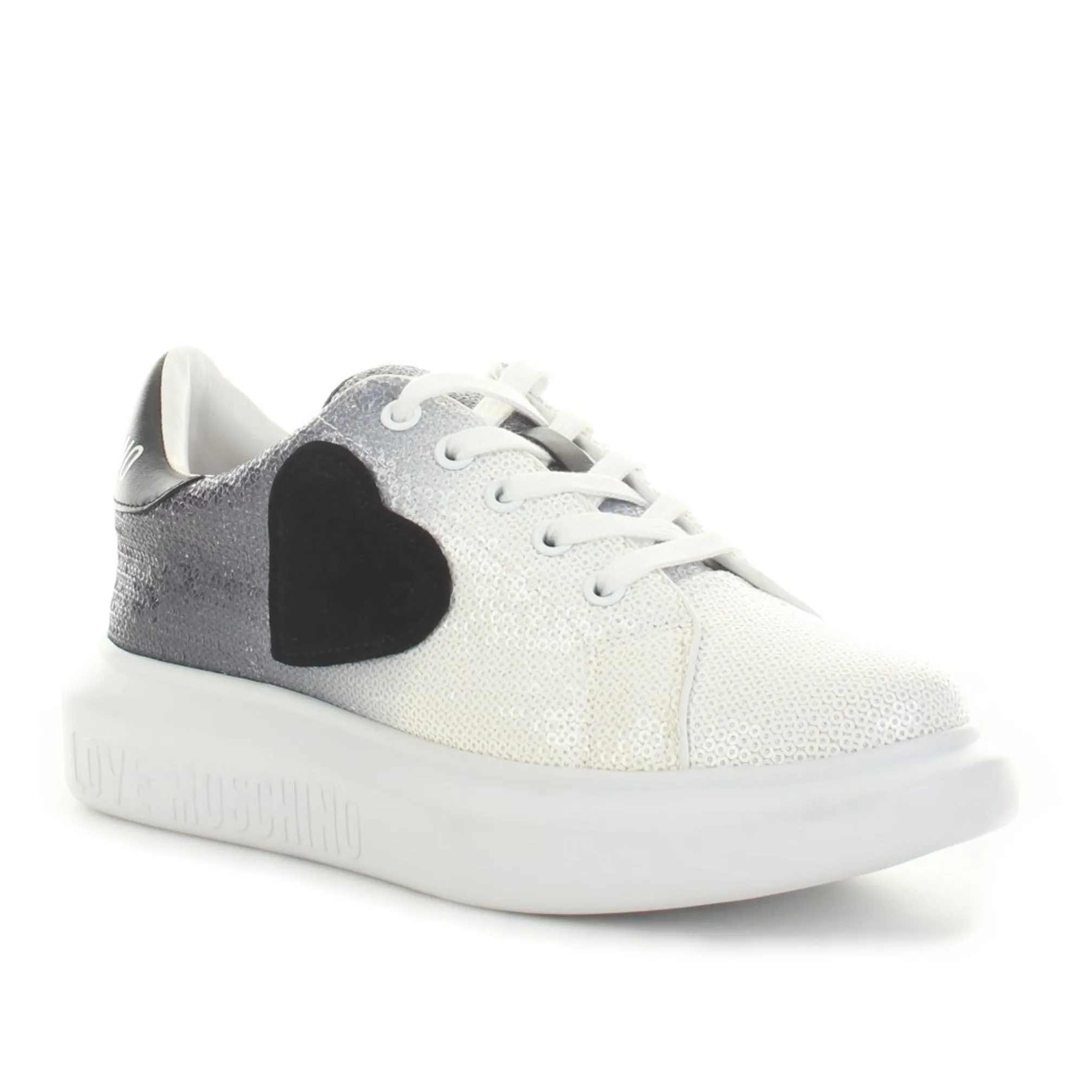 Love Moschino Womens Black and White Sequin Sneakers