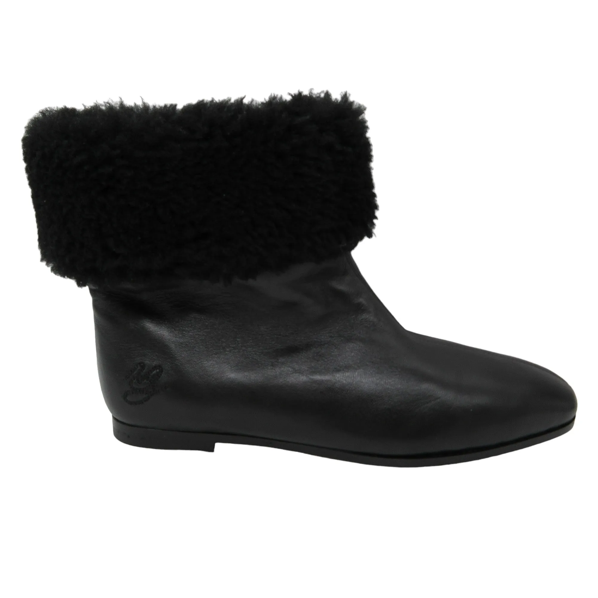 Mansur Gavriel Black Shearling Trimmed Flat Leather Ankle Boots