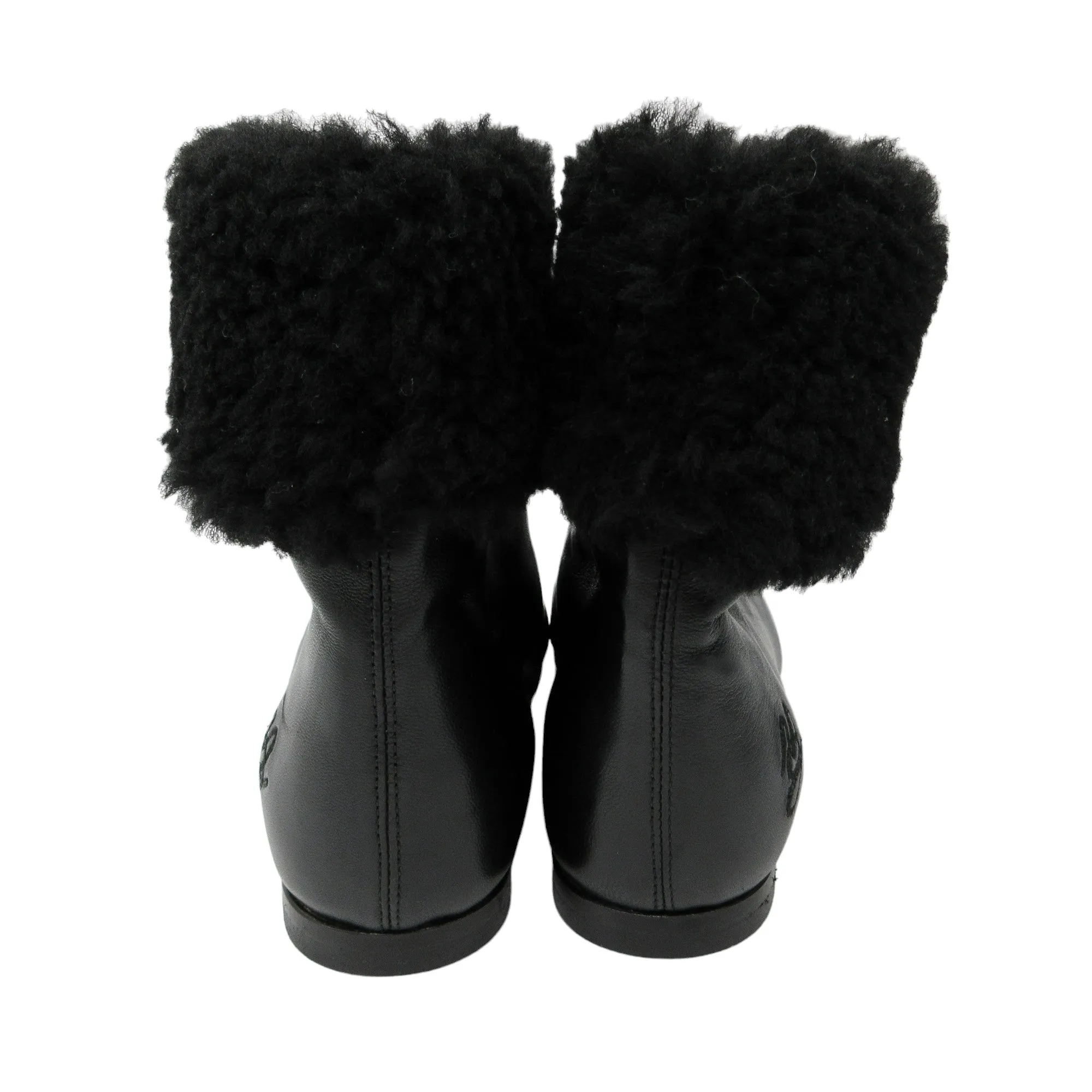 Mansur Gavriel Black Shearling Trimmed Flat Leather Ankle Boots