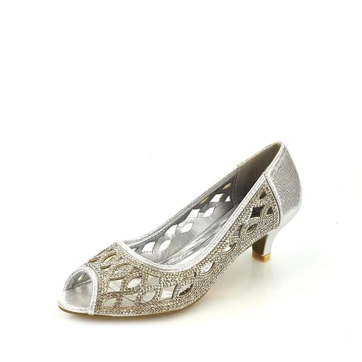 MEDINA Open Toe Kitten Heel Diamante Shoe