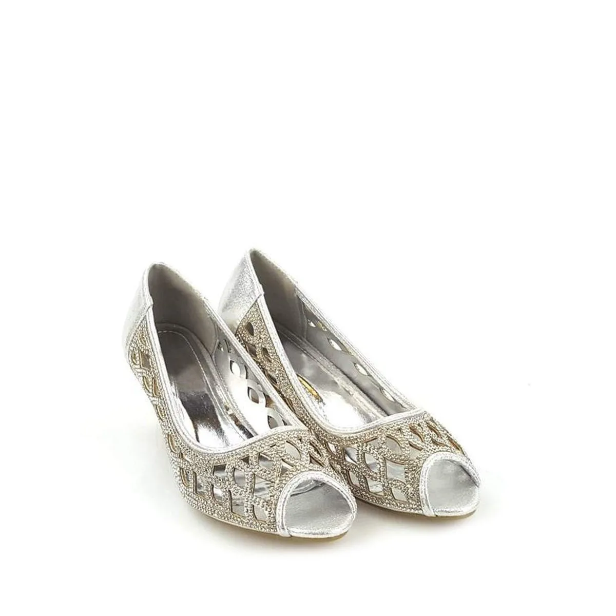 MEDINA Open Toe Kitten Heel Diamante Shoe