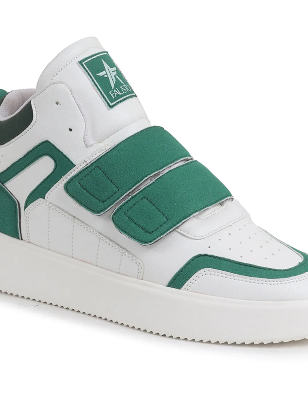 Men Green Colorblocked High Top Velcro Adjustable Classic Sneakers|Memory Cushion Insole|Street Fashion Hi-Top Sneakers