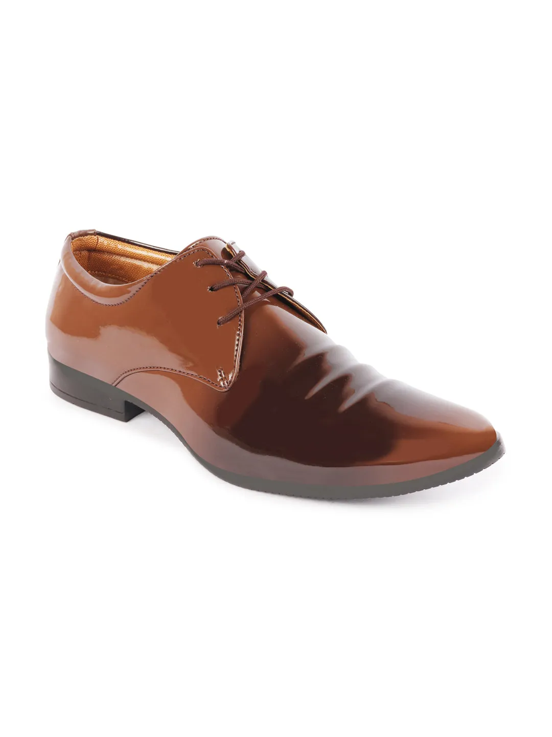 Men Tan Patent Leather Party Lace Up Stylish Fashion Comfort Lightweight Shoes