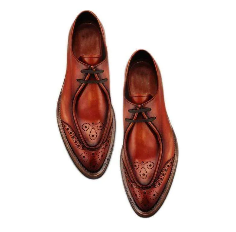 Men's Brown Leather Lace Up Brogue Round Toe Shoes