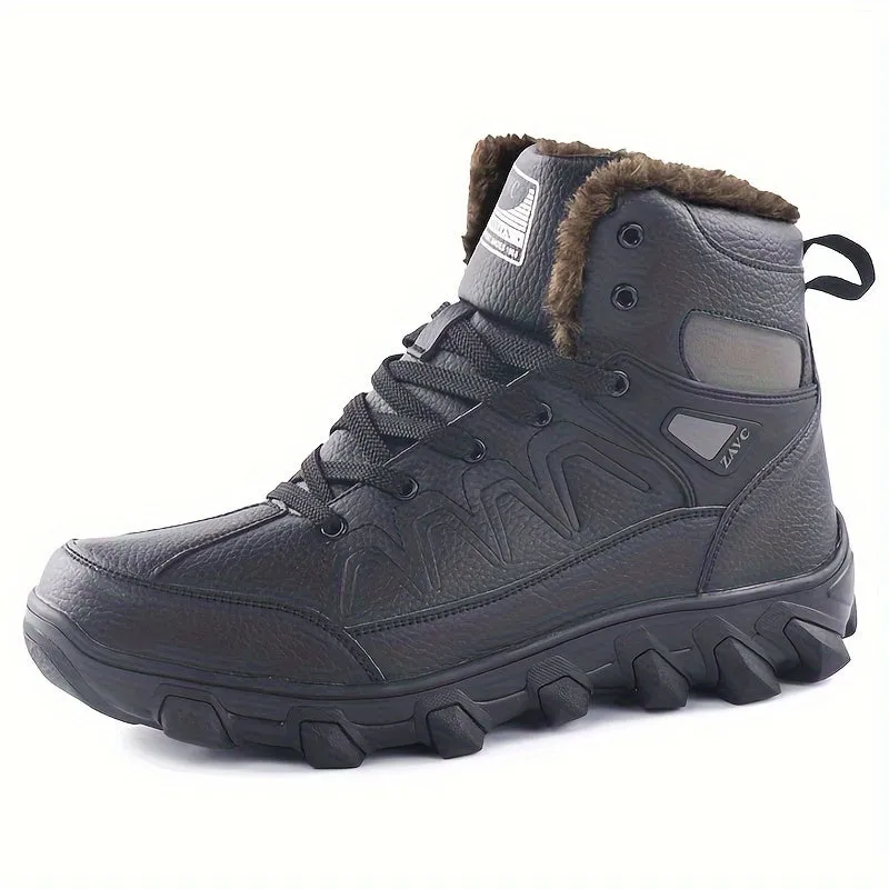 Men's Hiking Boots, Warm Plush Lining Durable Non-Slip Comfortable Snow Boots Outdoor Shoes For Hiking Climbing Hunting Trekking, Fall/Winter