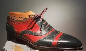 Men's Leather Red Black Color Cap Toe Shoes