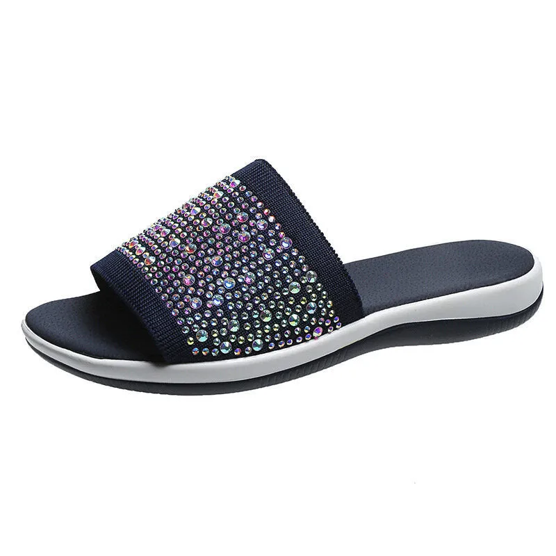 Mesh Rhinestone Lightweight Breathable Slipper Sandals