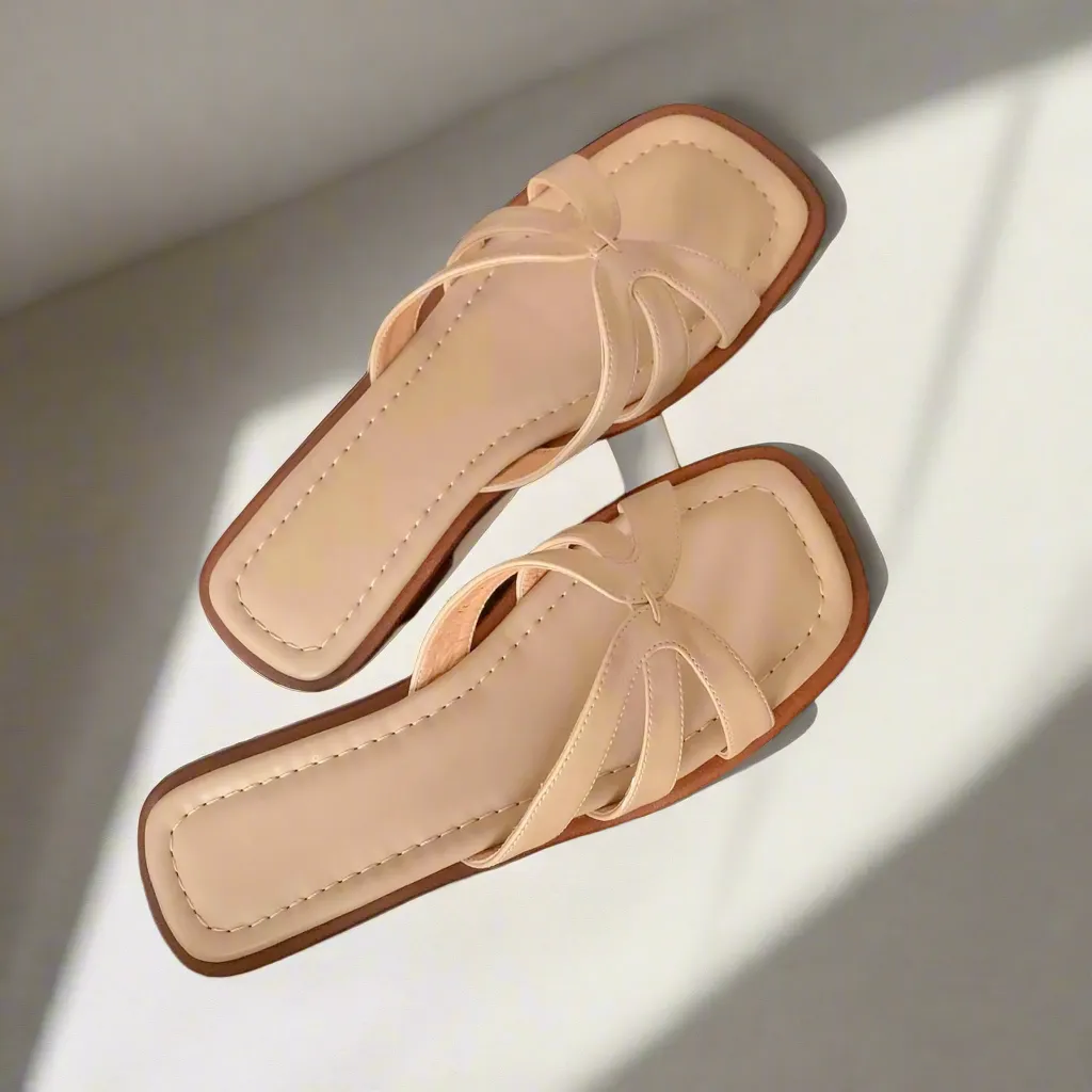 Nandi Beige Flat Mule Sandals