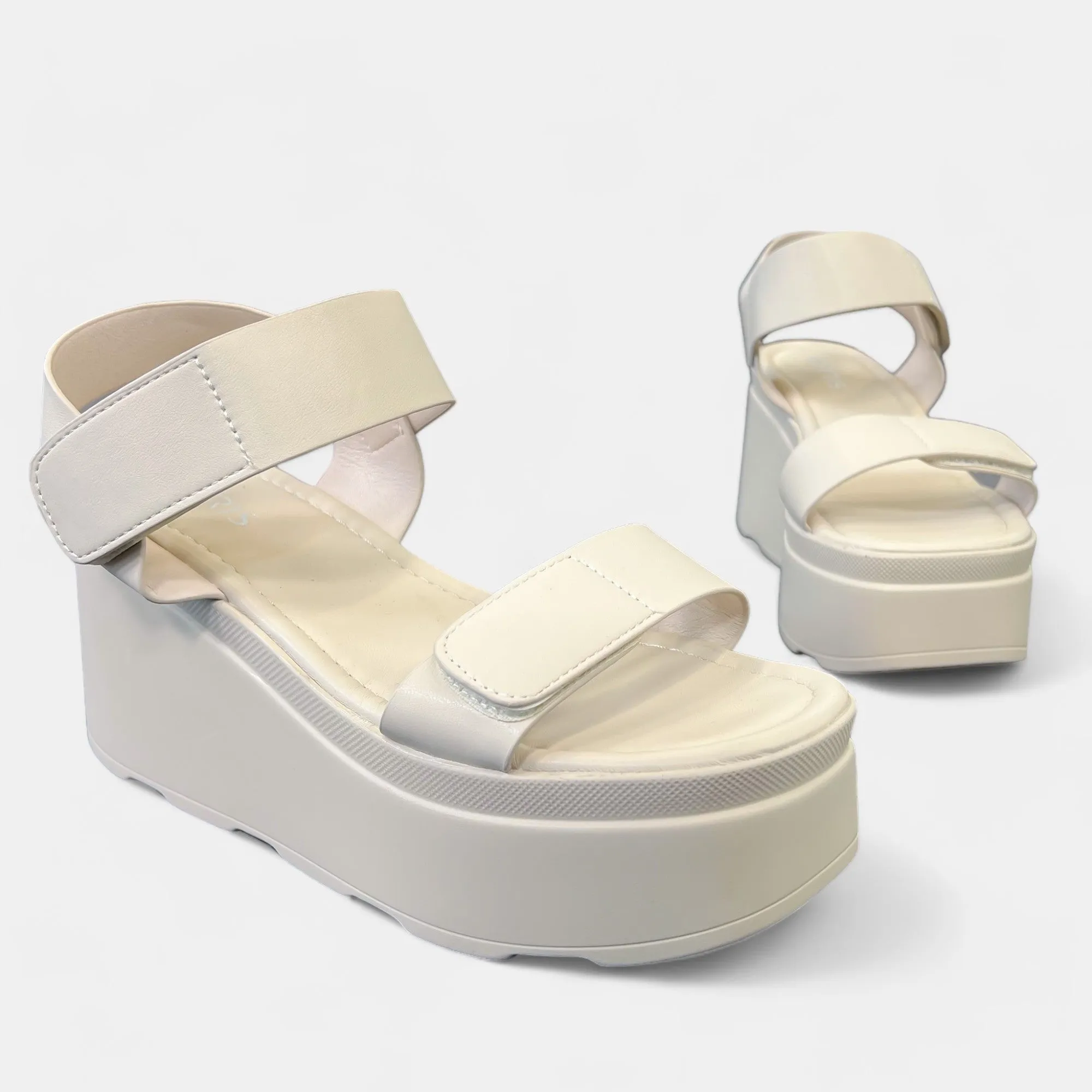 Natural Adjustable Straps Platform Sandals