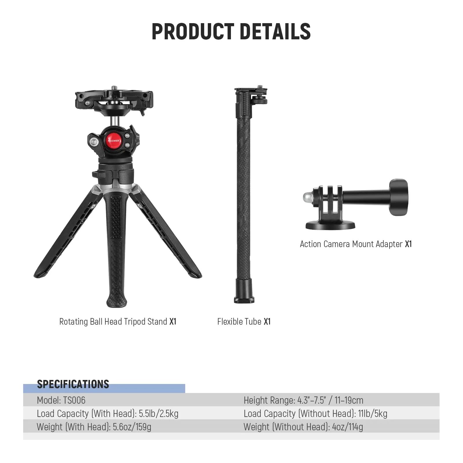 NEEWER TS006 Mini Camera Tripod For Phone And Gopro