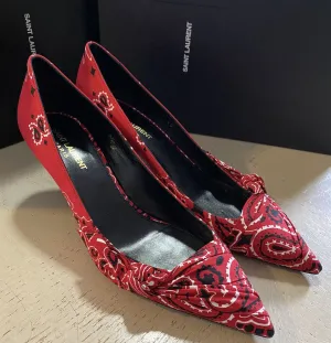 NIB $895 Saint Laurent Women Bandana Dress Shoes Red 7 US ( 37 Eu )