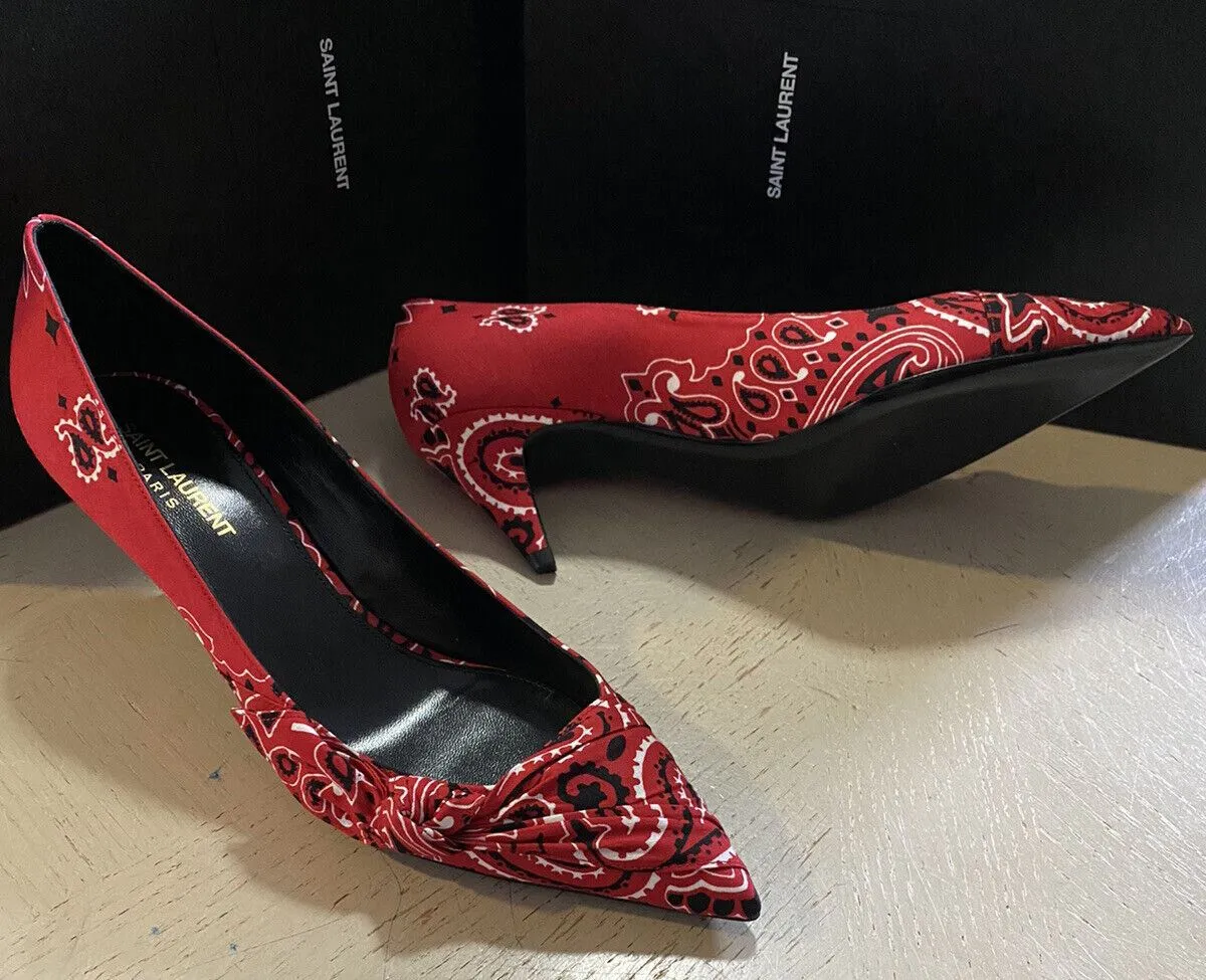 NIB $895 Saint Laurent Women Bandana Dress Shoes Red 7 US ( 37 Eu )