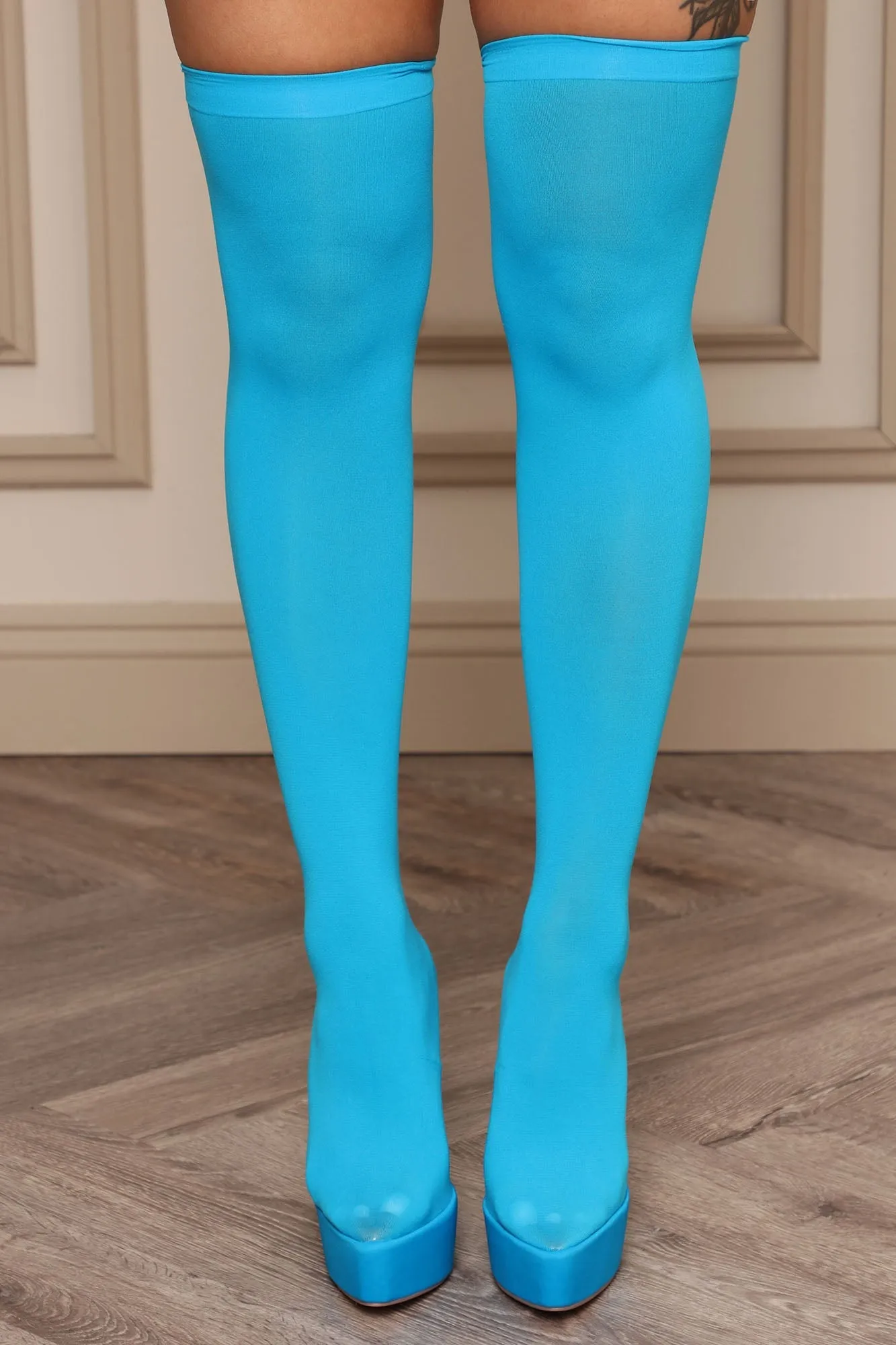 Not A Game Over The Knee Boots - Blue