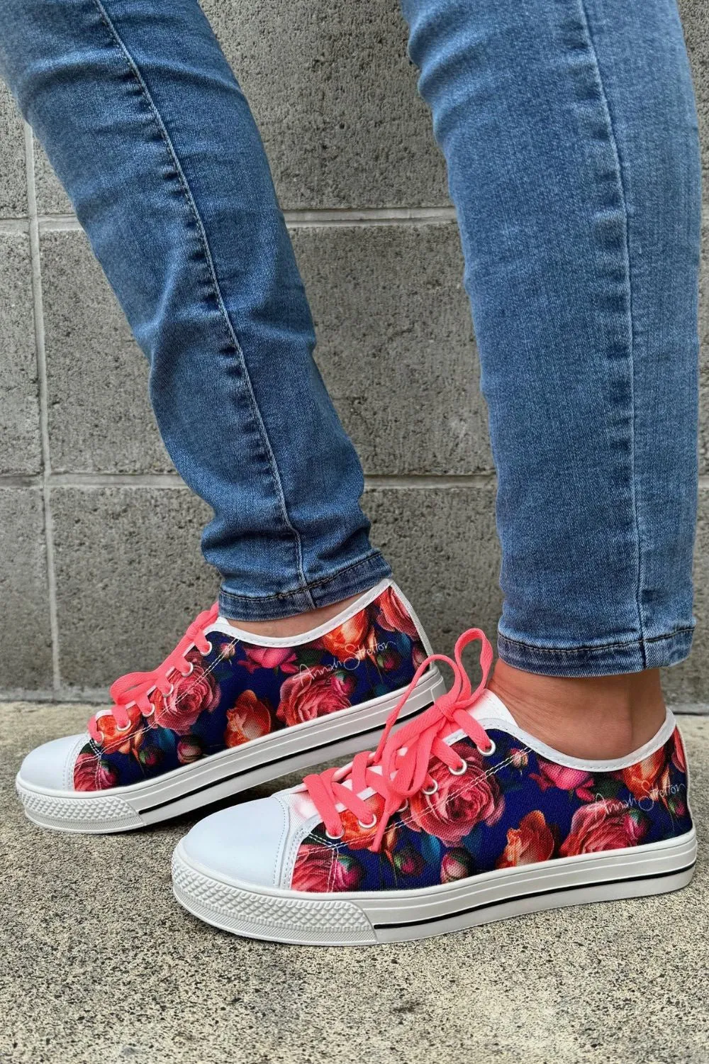 Peach Rose Canvas Shoe - Navy