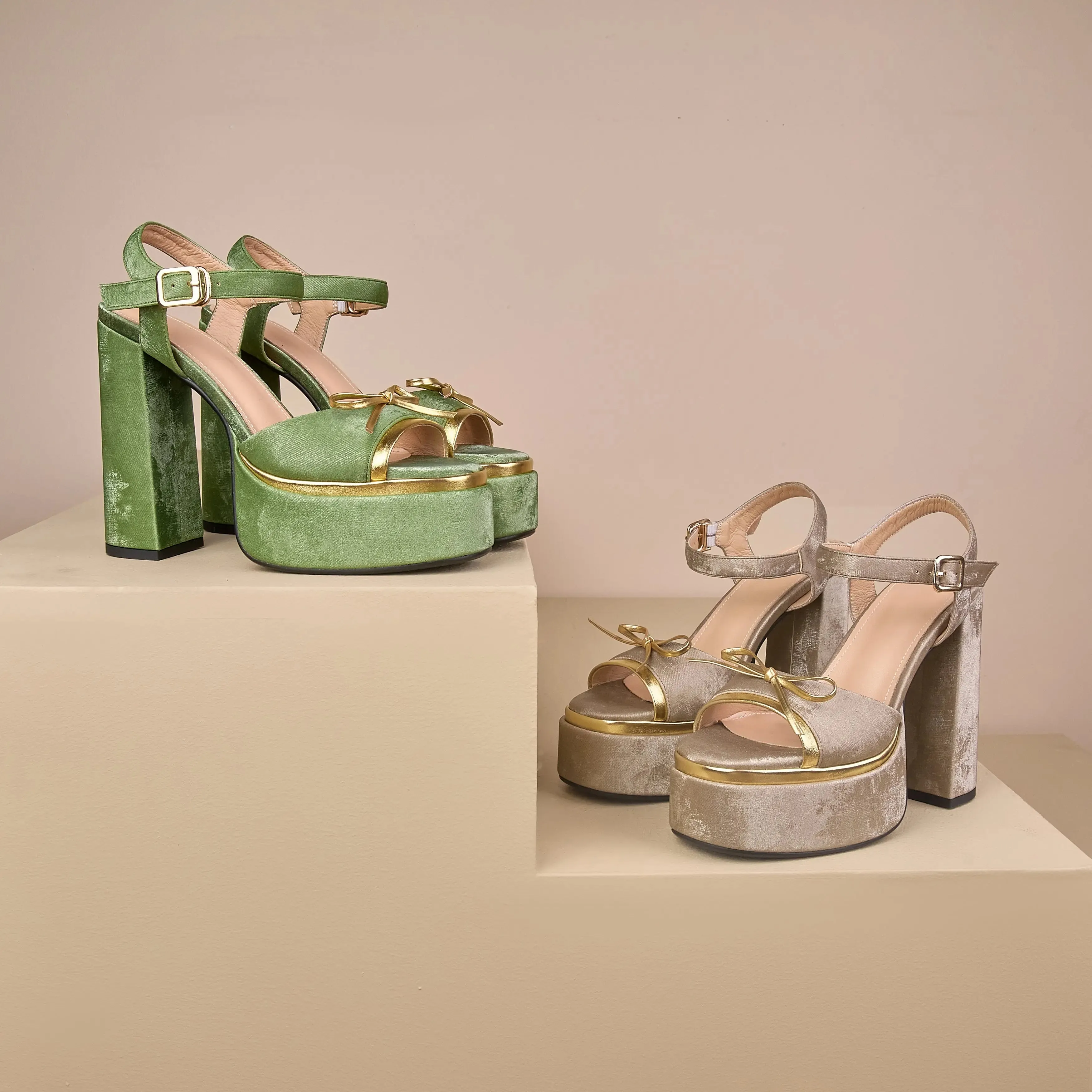 Penelope Green Platform Block Heel