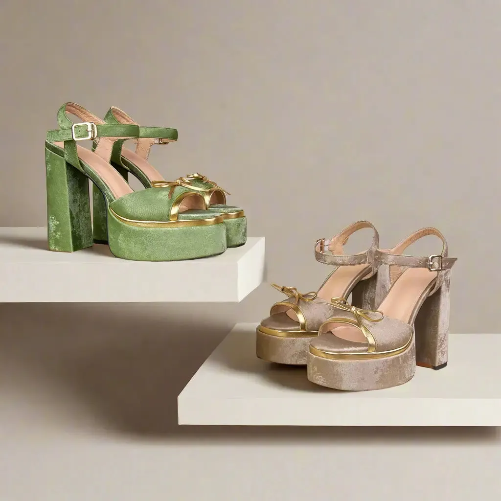 Penelope Green Platform Block Heel