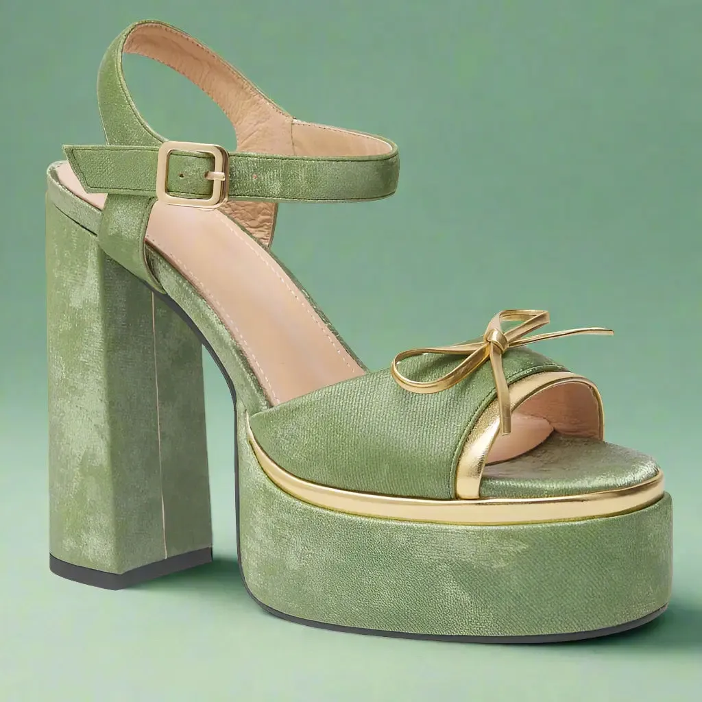 Penelope Green Platform Block Heel