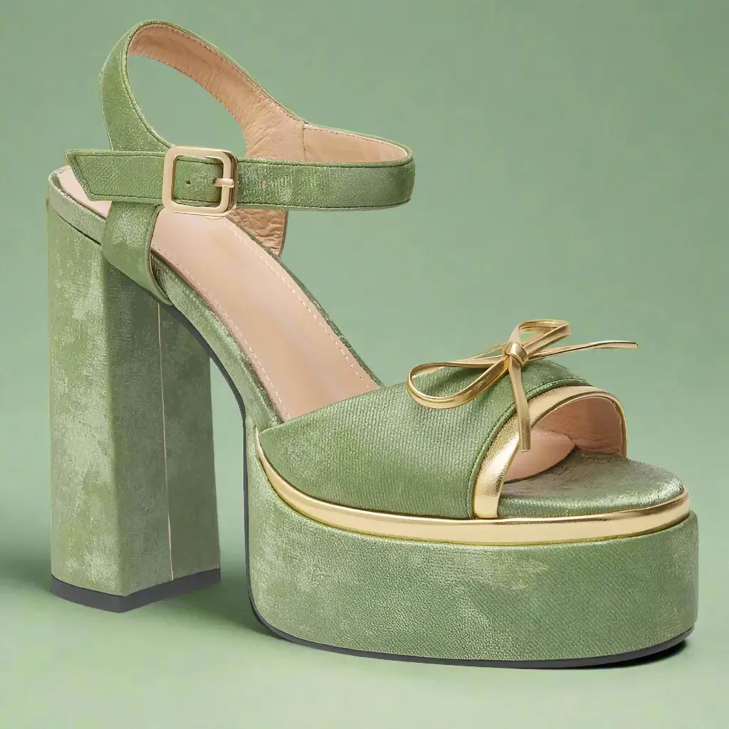 Penelope Green Platform Block Heel