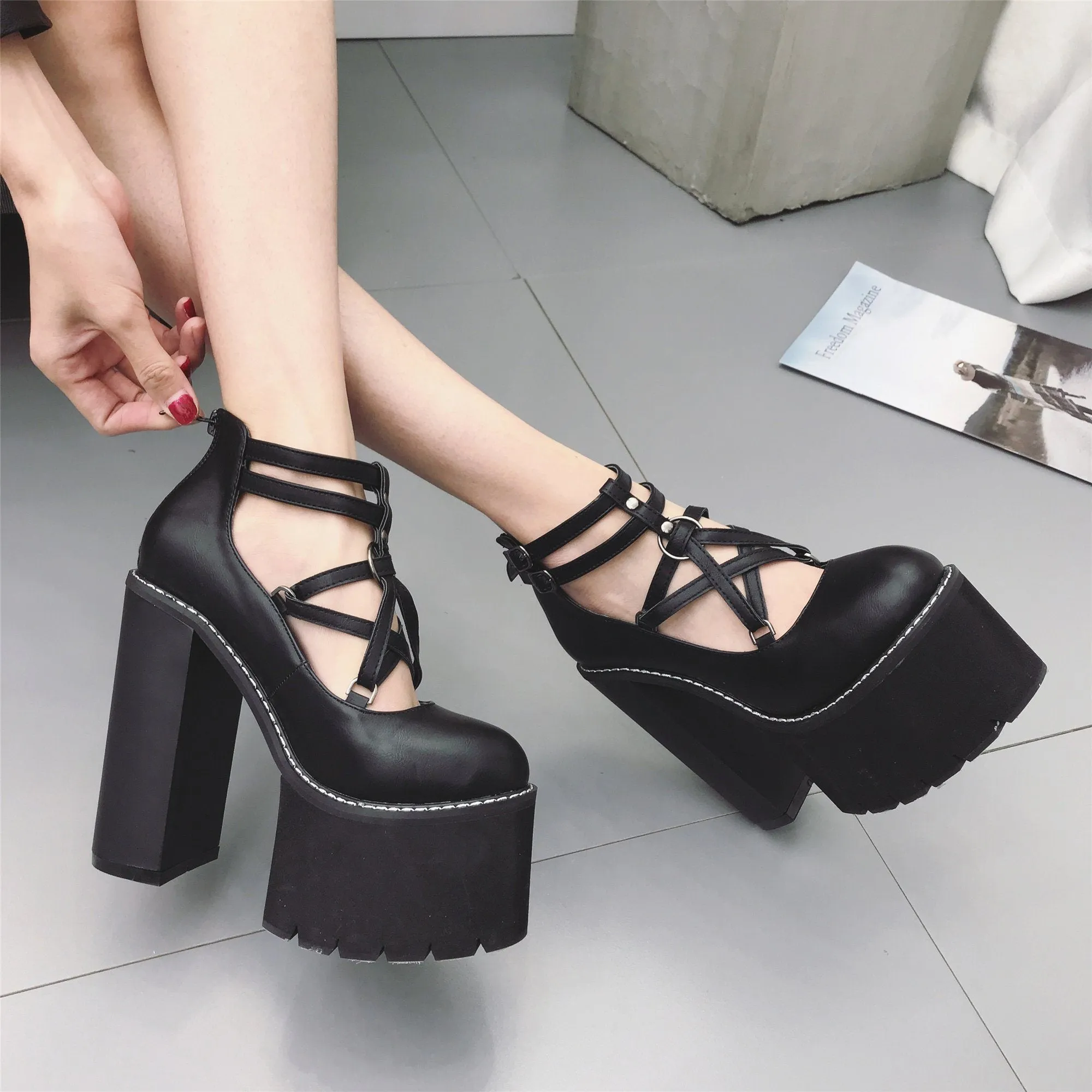 Pentagram Double Strap High Heels Shoes SD00144