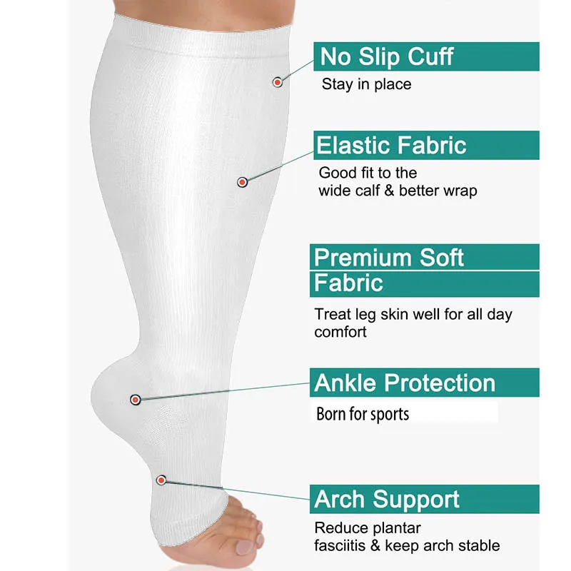 Plus Size White Open Toe Compression Socks