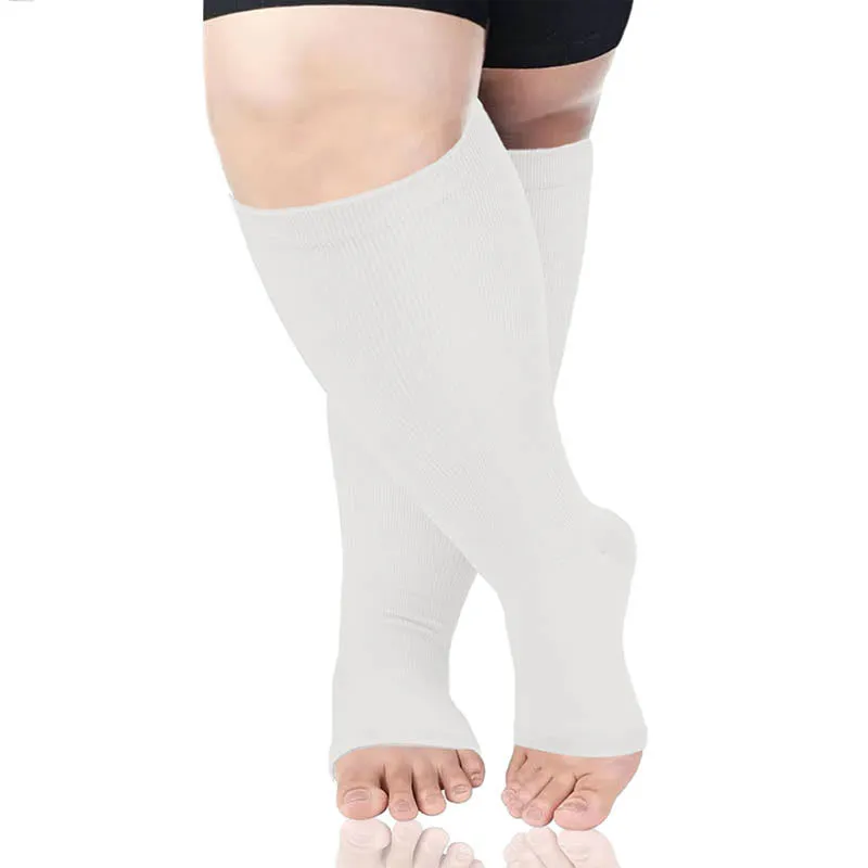 Plus Size White Open Toe Compression Socks