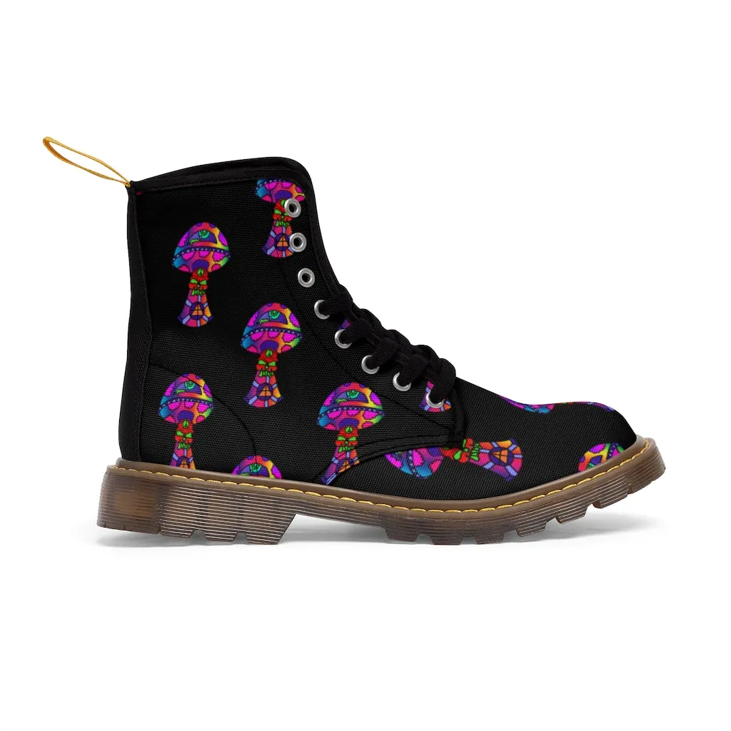 Rainbow Skull Shroom Women's Canvas Boots