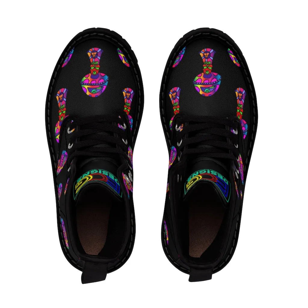 Rainbow Skull Shroom Women's Canvas Boots