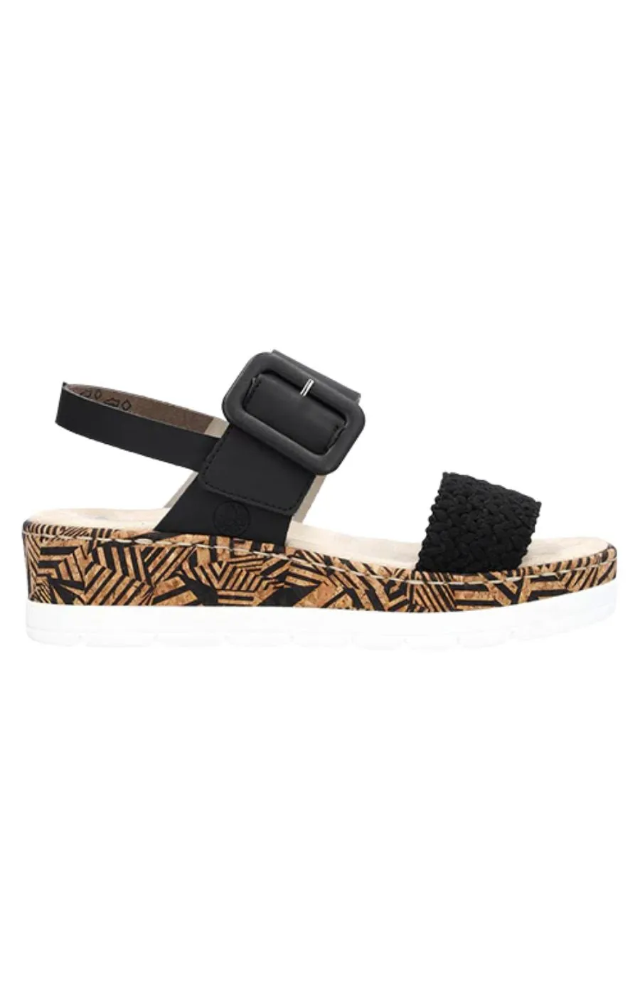 Rieker Black Buckled Wedge Sandal