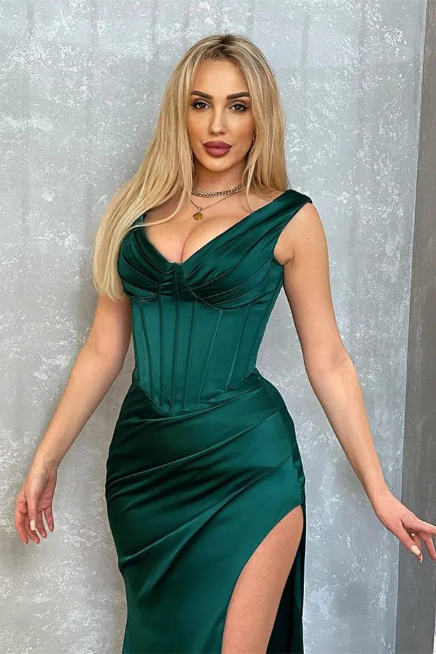 Sexy Sleeveless Dark Green Leg Split Prom Dress Long Evening Gowns