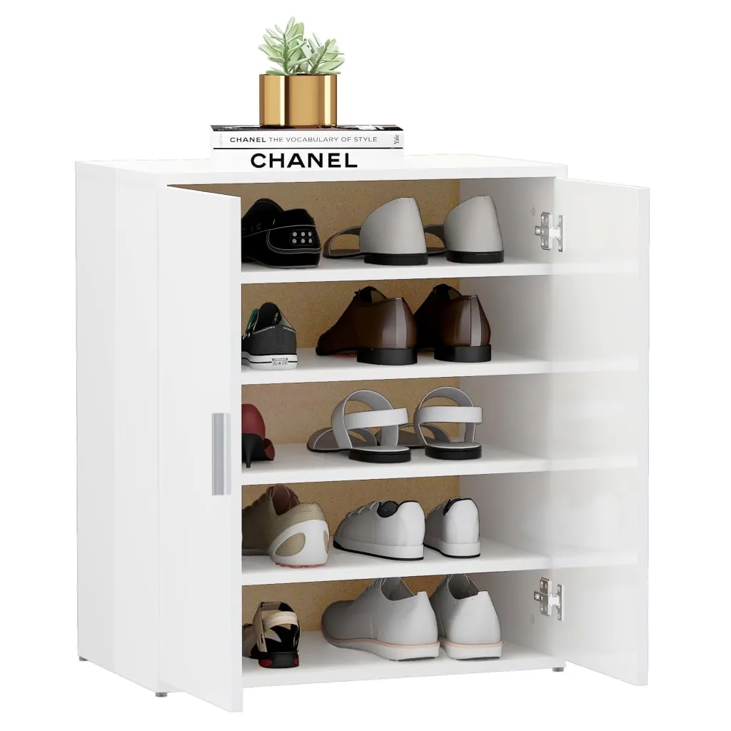 Shoe Cabinet High Gloss White 60x35x70 cm Engineered Wood