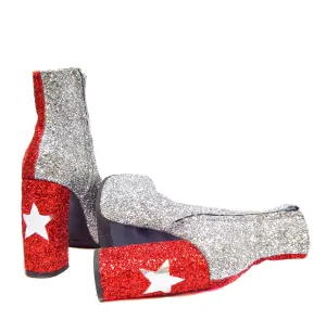 STARDUST "Harlequin" Platform Ankle Boots in Red & Silver Glitter